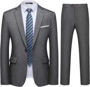 WULFUL Men's 2 Piece Slim Fit Suit Set One Button Blazer Jacket Pants Tuxedo Set for Party, Wedding and Business