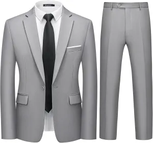 WULFUL Men's 2 Piece Slim Fit Suit Set One Button Blazer Jacket Pants Tuxedo Set for Party, Wedding and Business