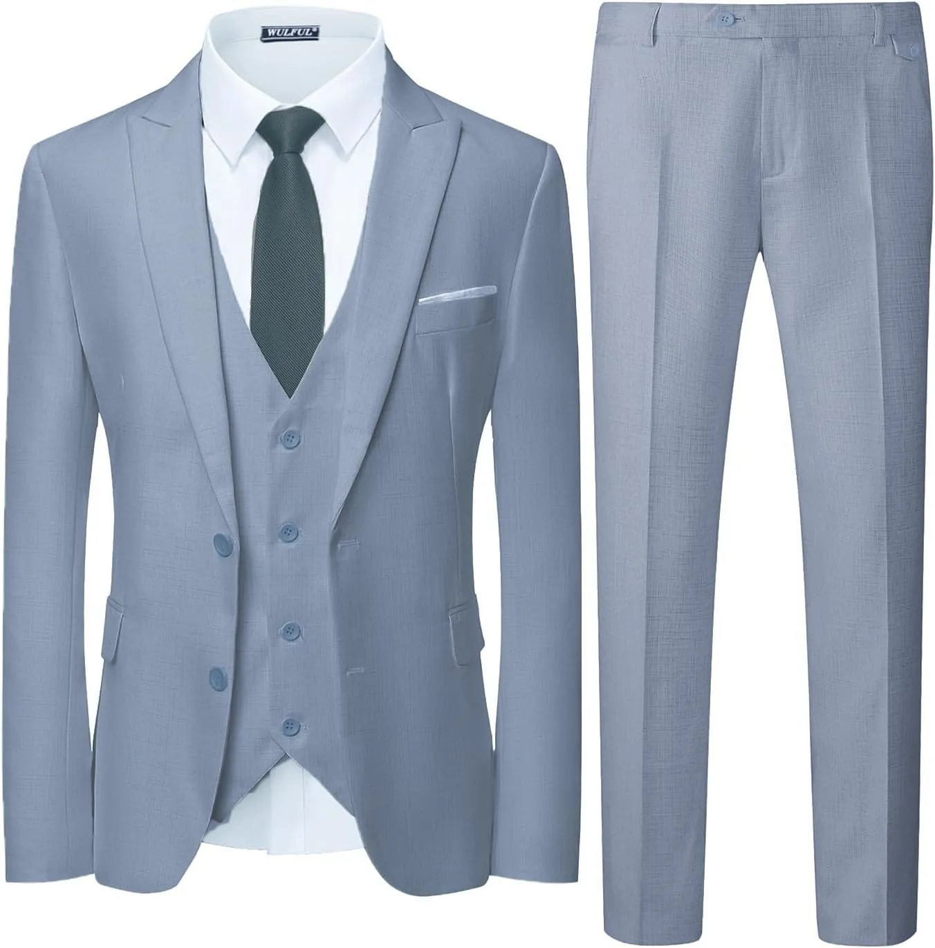 WULFUL Men's 3 Piece Slim Fit Suit Set Two Button Blazer Jacket Vest Pants Tuxedo Set for Party, Wedding and Business