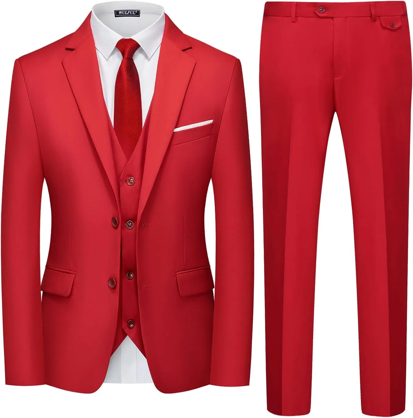 WULFUL Men's 3 Piece Slim Fit Suit Set Two Button Blazer Jacket Vest Pants Tuxedo Set for Party, Wedding and Business