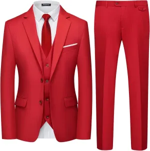 WULFUL Men's 3 Piece Slim Fit Suit Set Two Button Blazer Jacket Vest Pants Tuxedo Set for Party, Wedding and Business