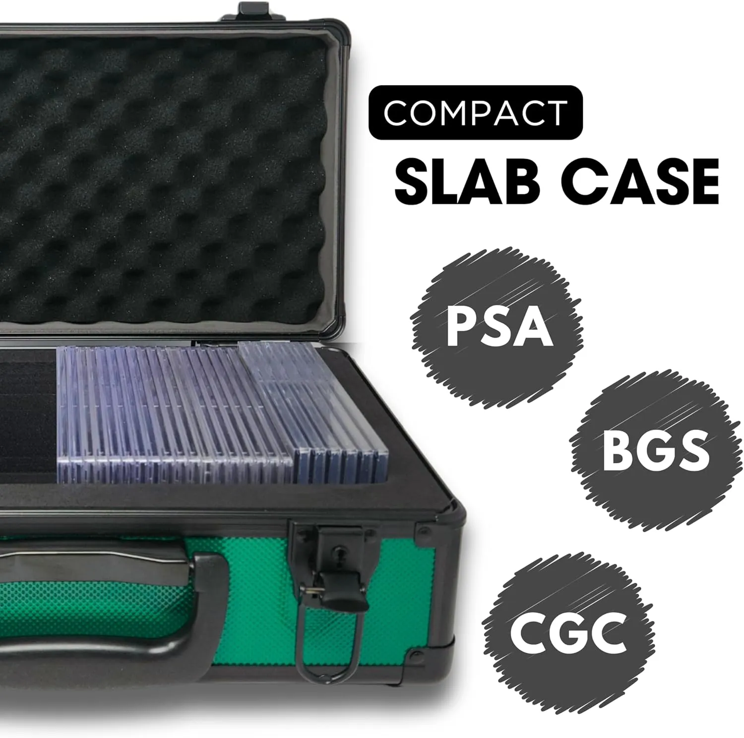 X-40 Compact Metal Slab Case | PSA BGS CGC | Durable Aluminum Briefcase for Graded Sports & Trading Cards | PSA Card Case & Graded Slab Storage Case Box (Green)