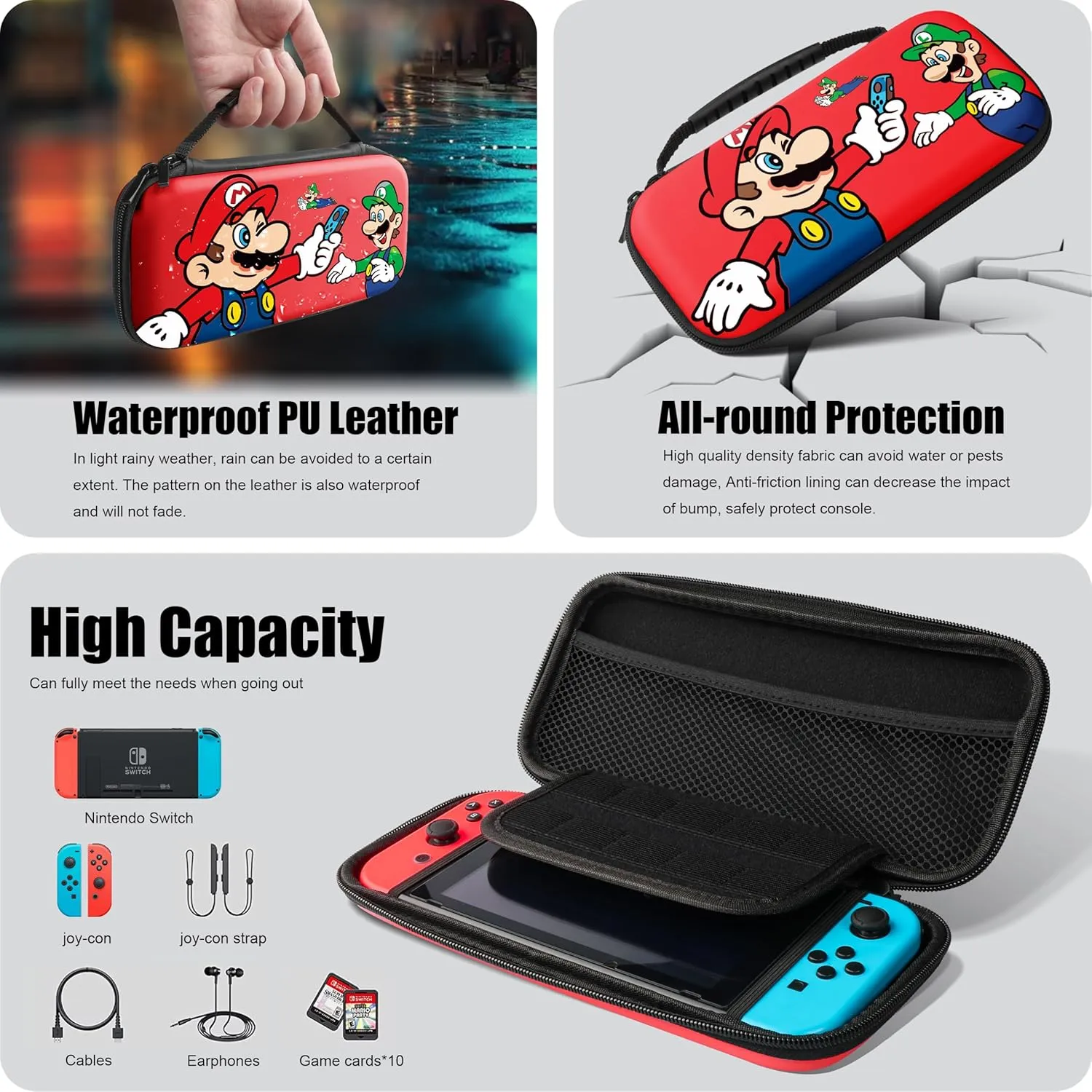 Xcitifun Carrying Case Compatible with Nintendo Switch for Joycon Case & Dock Cover & Travel Bag & Keychain 7 in 1 Accessories Kit Set Switch Protective Carry Cases for Boys Girls Kids - Red Friends
