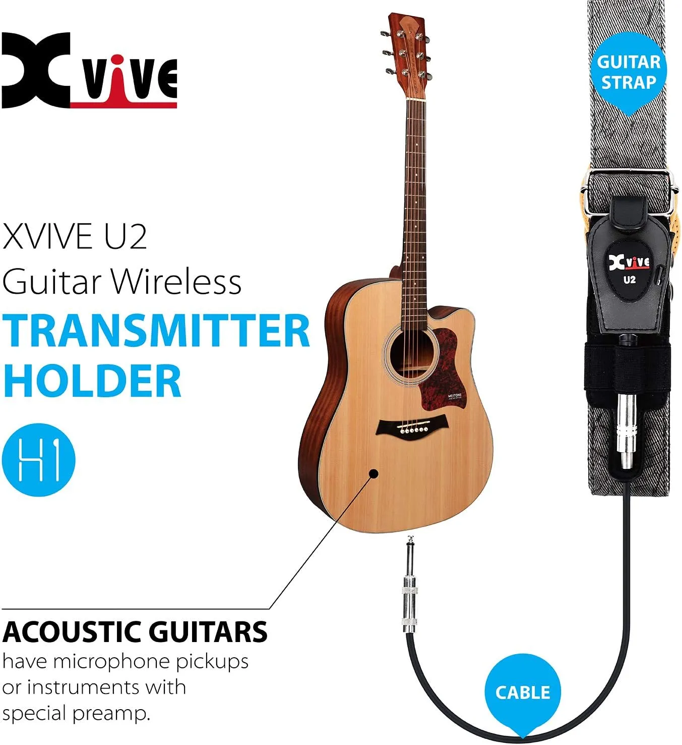 Xvive U2 Guitar Wireless Transmitter Holder,Upgrade 1/4 Cable Compatible Others Transmitter