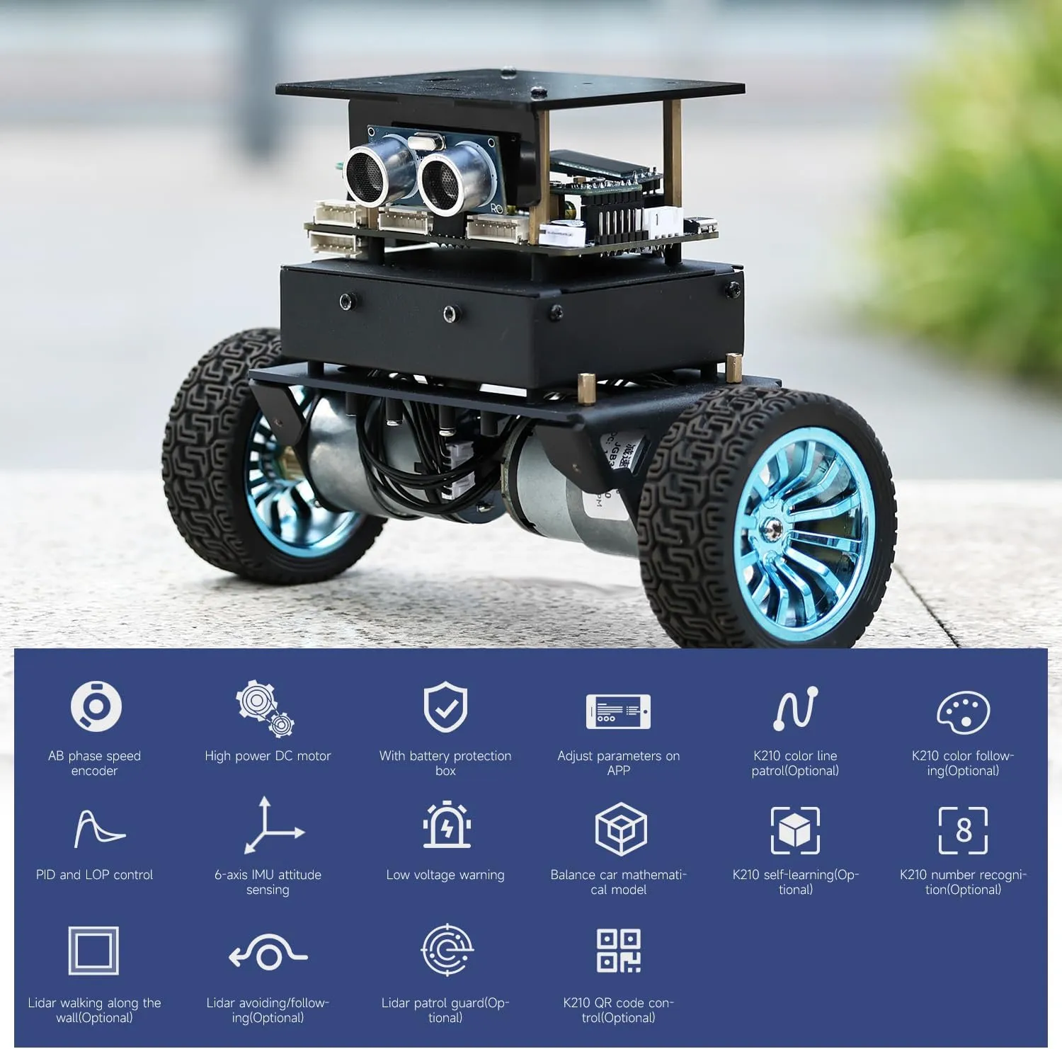 Yahboom STM32 2wd Self-Balancing Robot,Two-Wheeled Intelligent Robot Chassis Kit,PID Obstacle Avoidance Encoder Motor (Standard Kit)