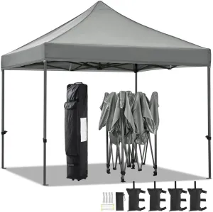 Yaheetech Canopy Tent, Commercial Instant Heavy Duty Canopy, 500D Waterproof Adjustable Canopy with Wheeled Carry Bag, 4 Sandbags and 4 Stakes (10x10, Light Gray)
