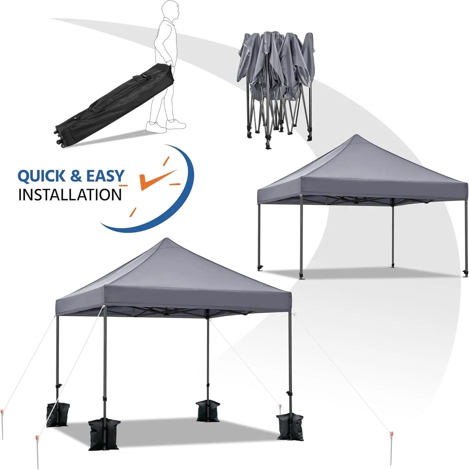 Yaheetech Canopy Tent, Commercial Instant Heavy Duty Canopy, 500D Waterproof Adjustable Canopy with Wheeled Carry Bag, 4 Sandbags and 4 Stakes (10x10, Light Gray)