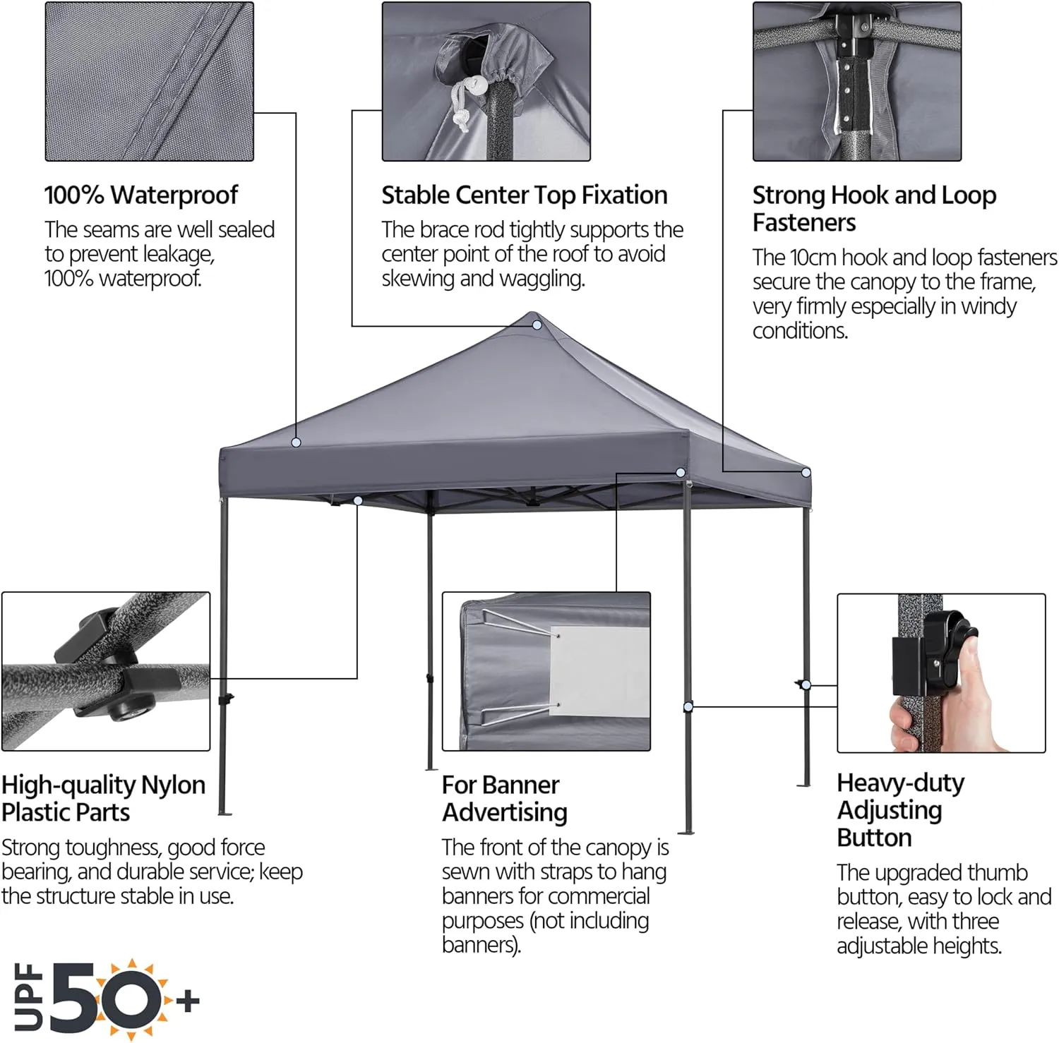 Yaheetech Canopy Tent, Commercial Instant Heavy Duty Canopy, 500D Waterproof Adjustable Canopy with Wheeled Carry Bag, 4 Sandbags and 4 Stakes (10x10, Light Gray)