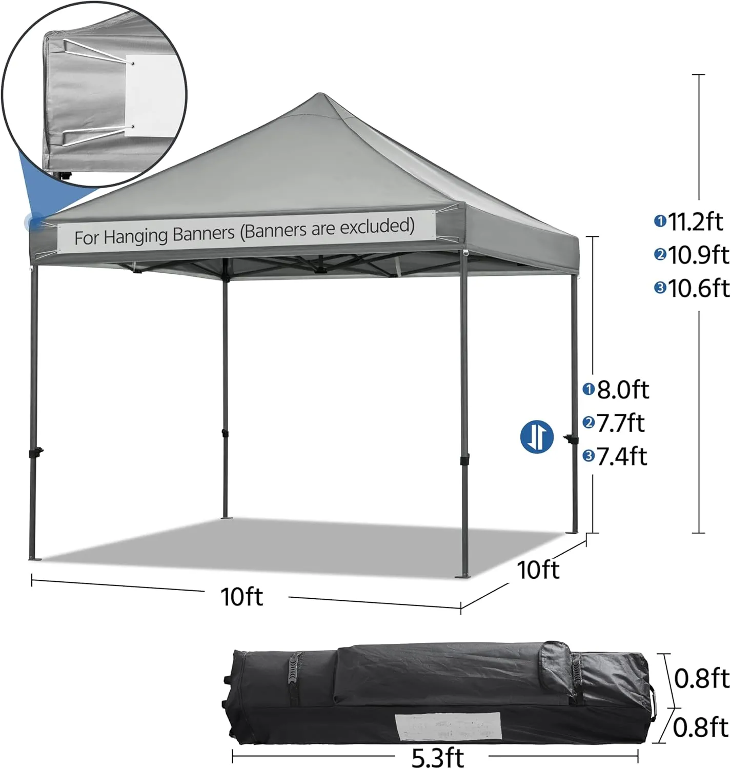Yaheetech Canopy Tent, Commercial Instant Heavy Duty Canopy, 500D Waterproof Adjustable Canopy with Wheeled Carry Bag, 4 Sandbags and 4 Stakes (10x10, Light Gray)