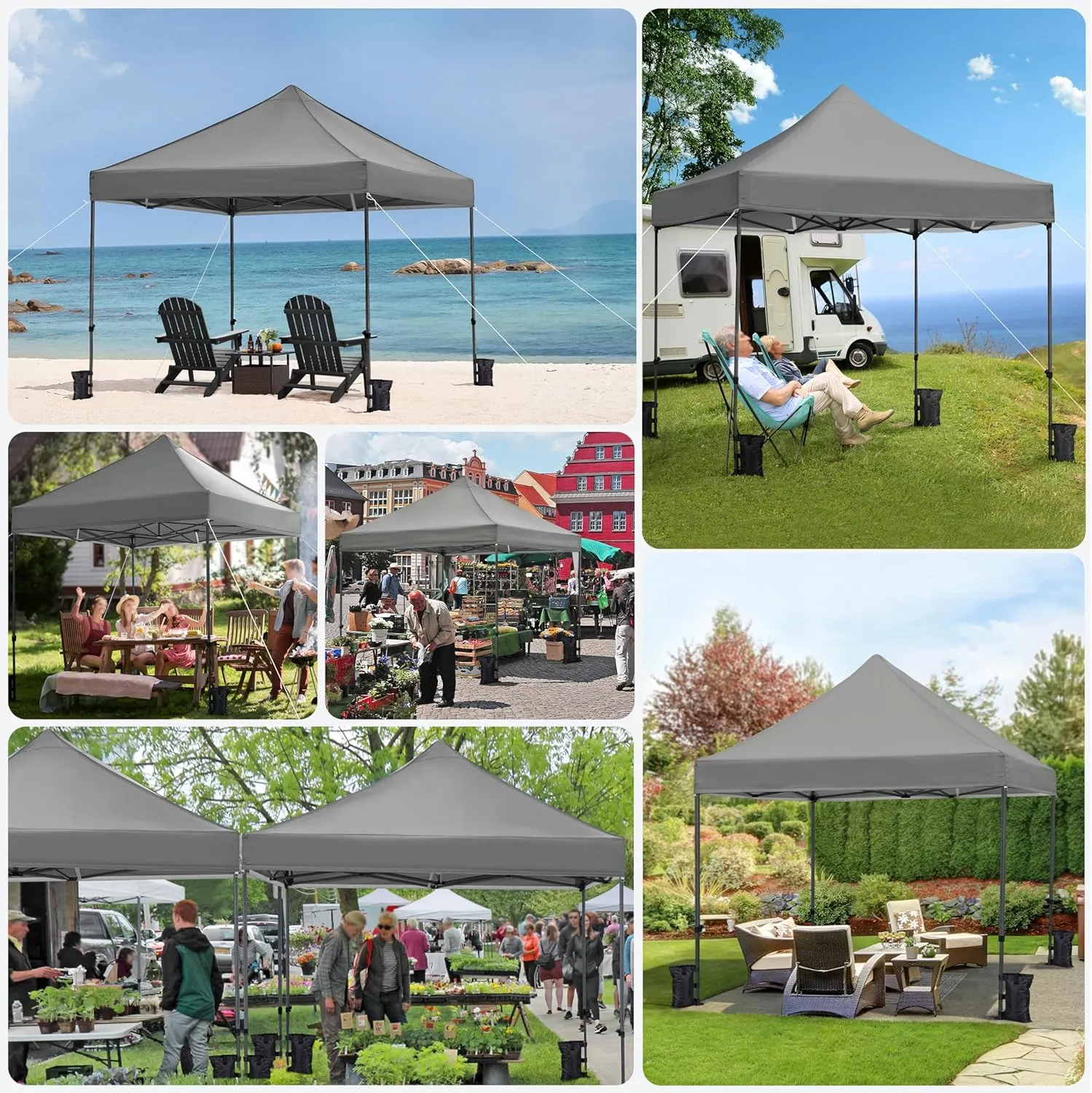 Yaheetech Canopy Tent, Commercial Instant Heavy Duty Canopy, 500D Waterproof Adjustable Canopy with Wheeled Carry Bag, 4 Sandbags and 4 Stakes (10x10, Light Gray)