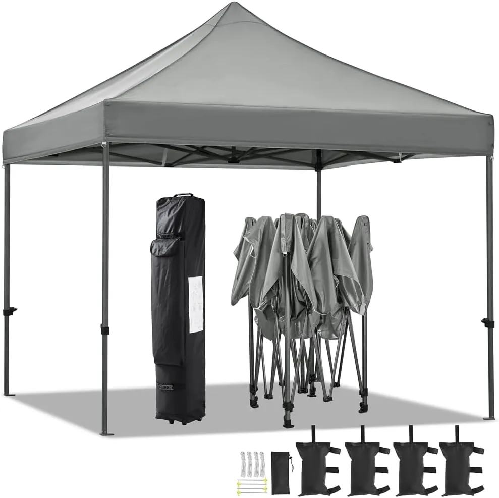 Yaheetech Canopy Tent, Commercial Instant Heavy Duty Canopy, 500D Waterproof Adjustable Canopy with Wheeled Carry Bag, 4 Sandbags and 4 Stakes (10x10, Light Gray)