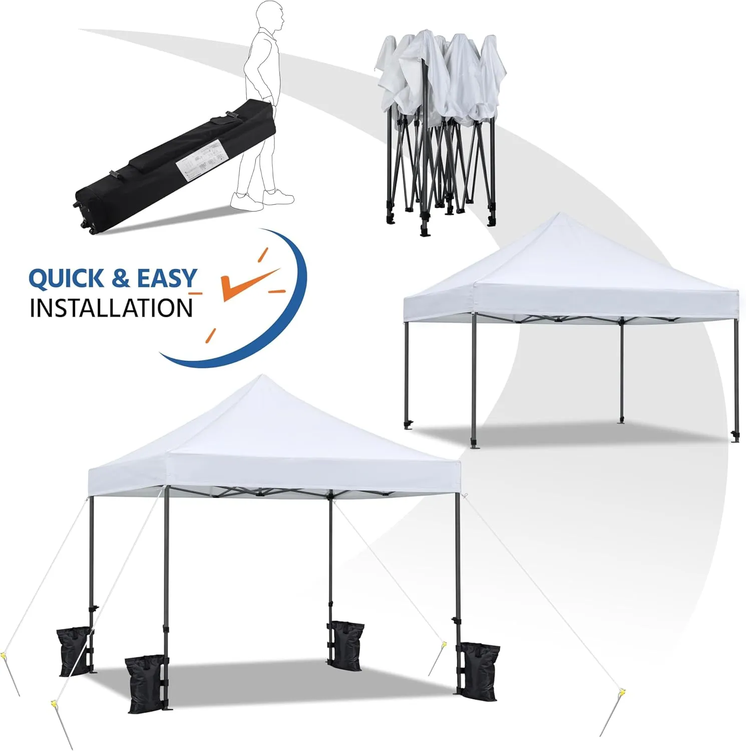 Yaheetech Canopy Tent, Commercial Instant Heavy Duty Canopy, 500D Waterproof Adjustable Canopy with Wheeled Carry Bag, 4 Sandbags and 4 Stakes (10x10, White)