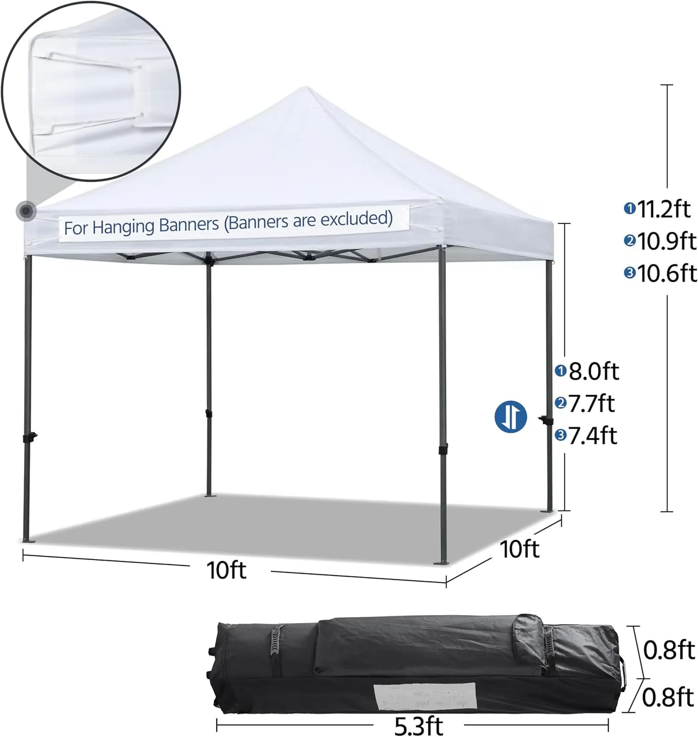Yaheetech Canopy Tent, Commercial Instant Heavy Duty Canopy, 500D Waterproof Adjustable Canopy with Wheeled Carry Bag, 4 Sandbags and 4 Stakes (10x10, White)
