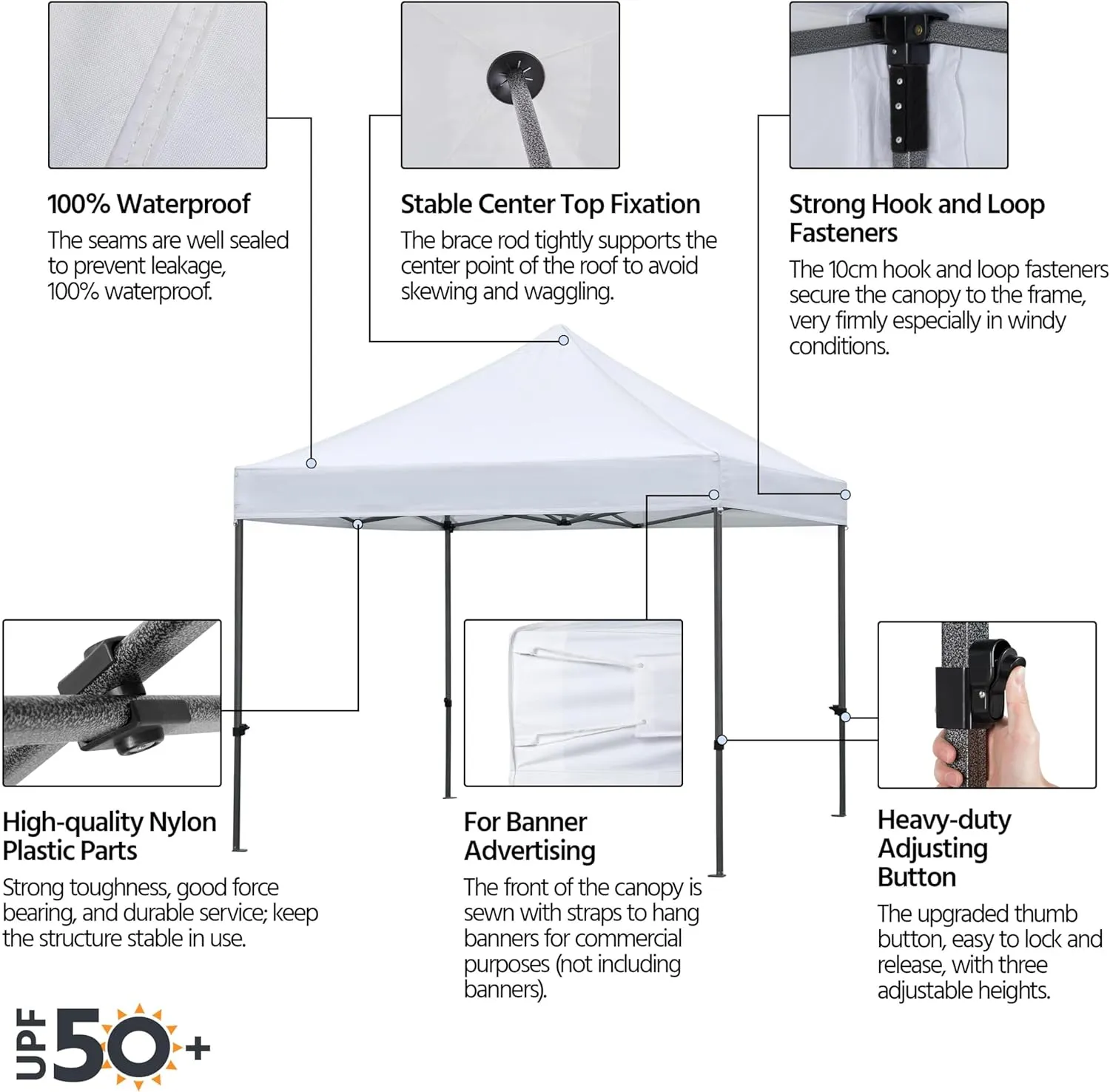 Yaheetech Canopy Tent, Commercial Instant Heavy Duty Canopy, 500D Waterproof Adjustable Canopy with Wheeled Carry Bag, 4 Sandbags and 4 Stakes (10x10, White)