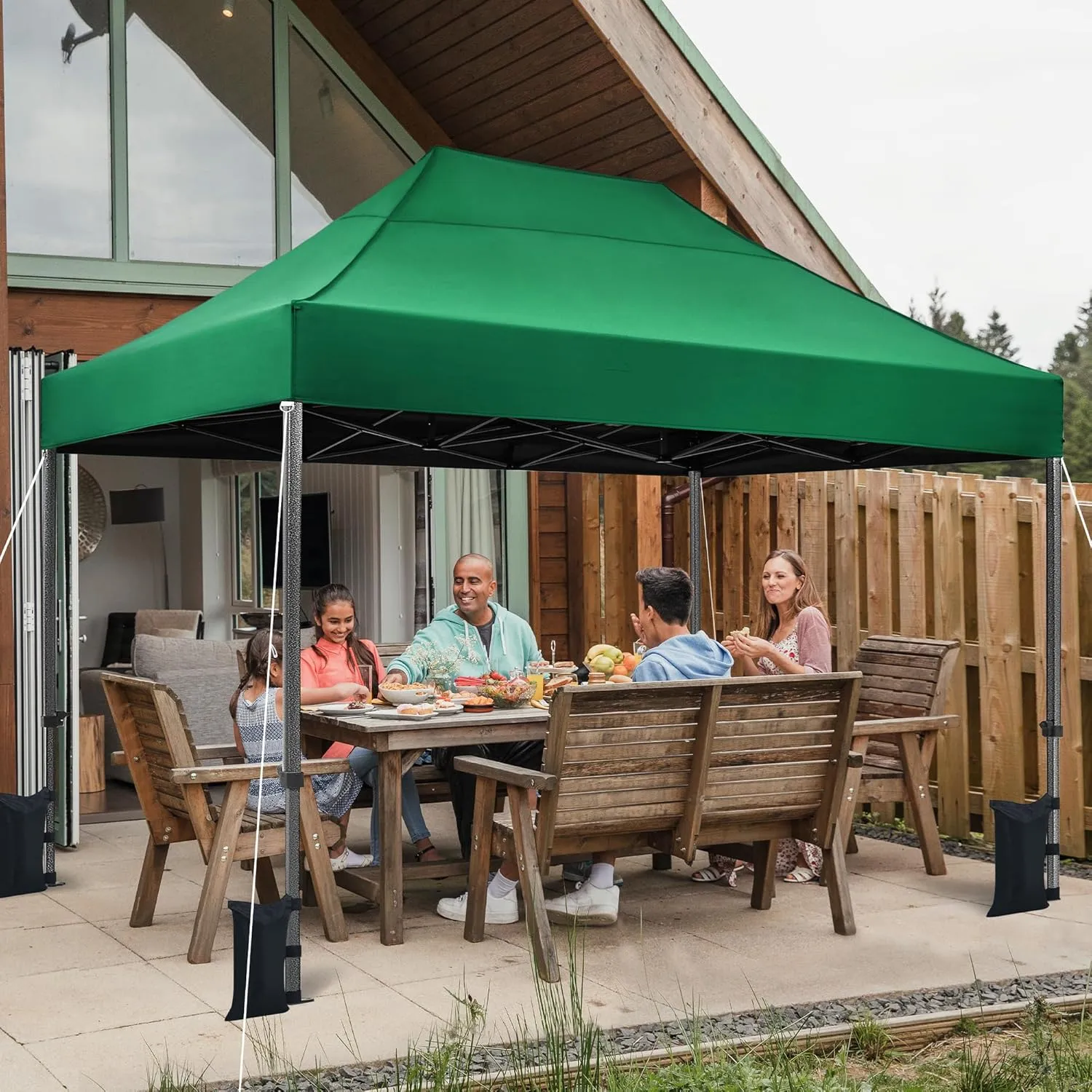 Yaheetech Heavy Duty Pop Up Canopy Tent, 10x15 Commercial Instant Shelter Tent, Outdoor Adjustable Canopy with Wheeled Bag, 4 Sandbags & 8 Stakes, Dark Green