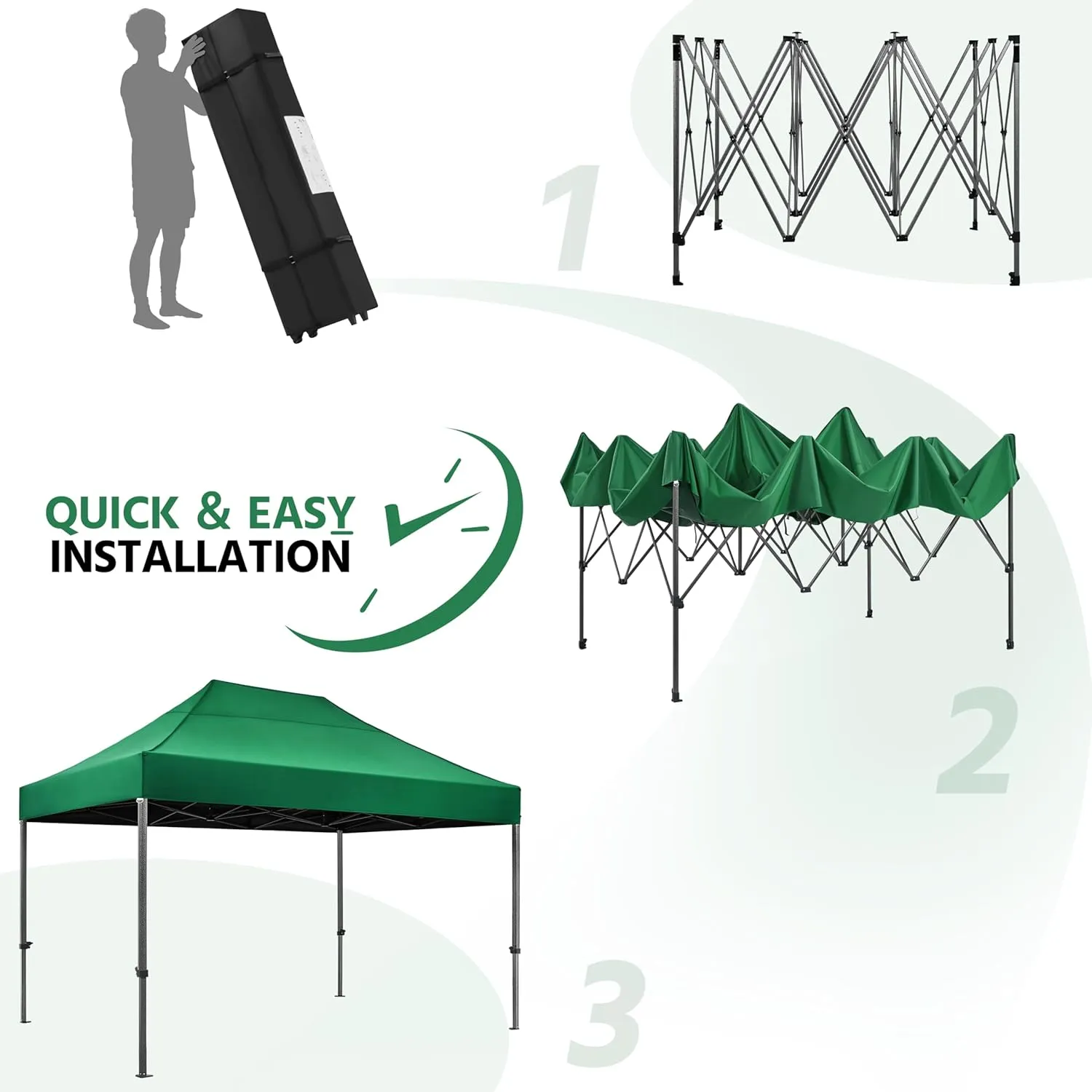 Yaheetech Heavy Duty Pop Up Canopy Tent, 10x15 Commercial Instant Shelter Tent, Outdoor Adjustable Canopy with Wheeled Bag, 4 Sandbags & 8 Stakes, Dark Green