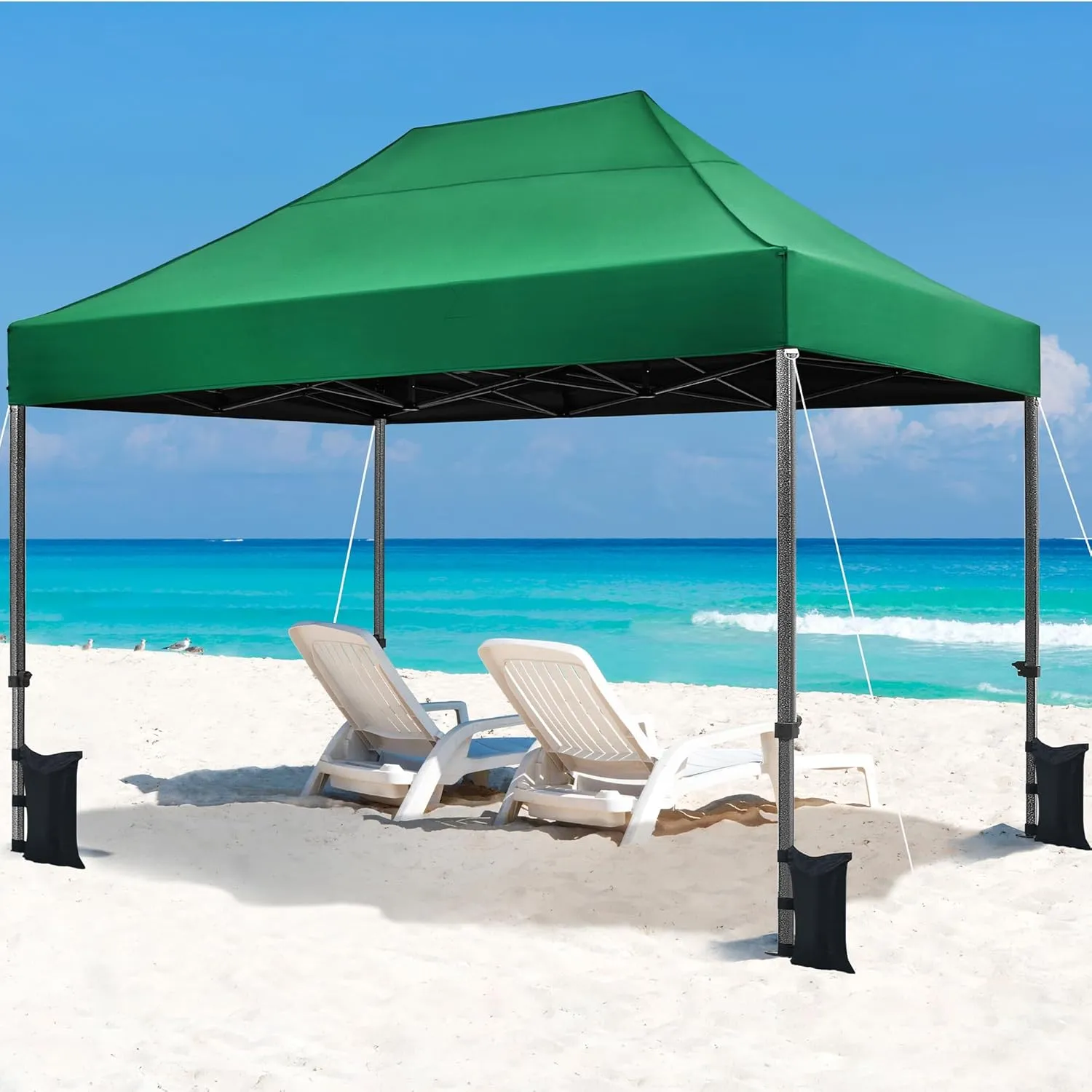 Yaheetech Heavy Duty Pop Up Canopy Tent, 10x15 Commercial Instant Shelter Tent, Outdoor Adjustable Canopy with Wheeled Bag, 4 Sandbags & 8 Stakes, Dark Green