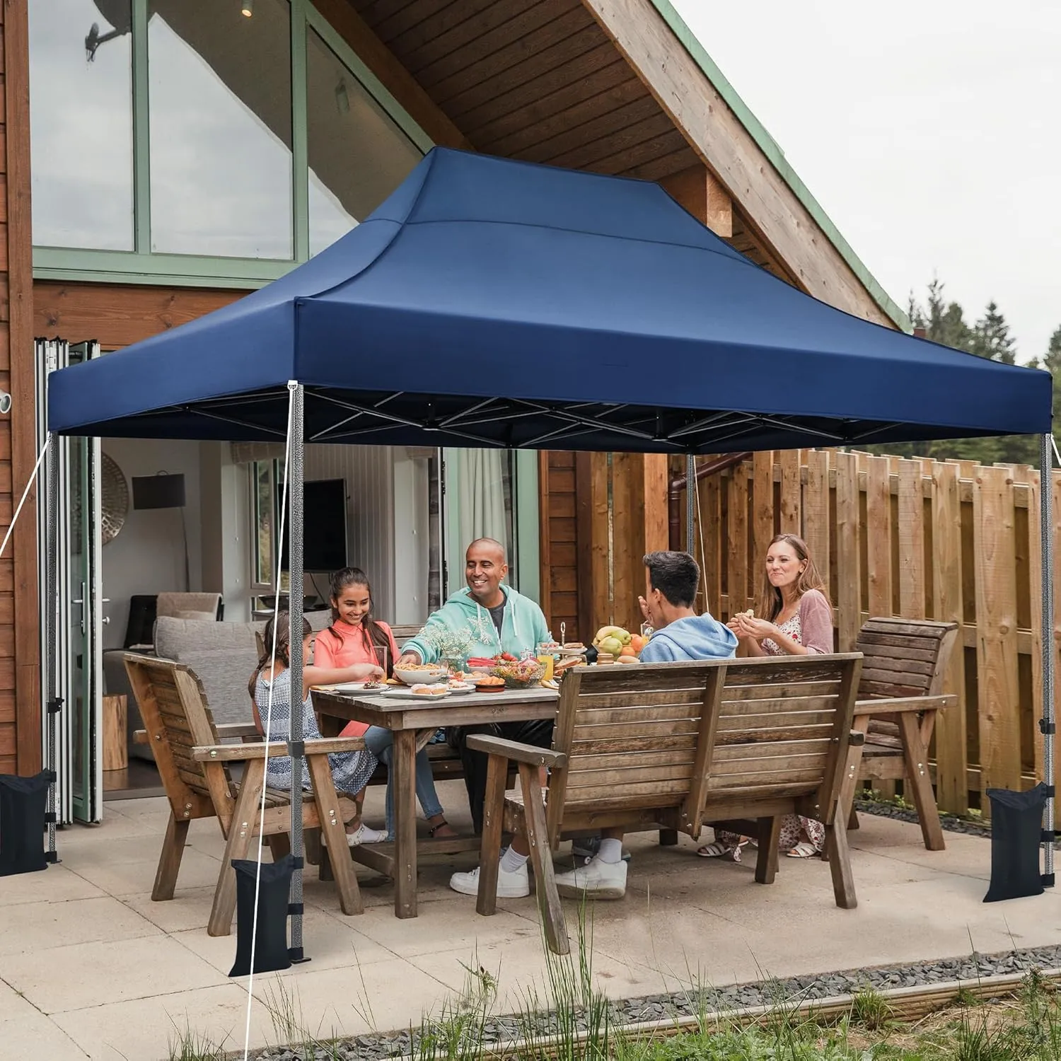 Yaheetech Heavy Duty Pop Up Canopy Tent, 10x15 Commercial Instant Shelter Tent, Outdoor Adjustable Canopy with Wheeled Bag, 4 Sandbags & 8 Stakes, Navy Blue