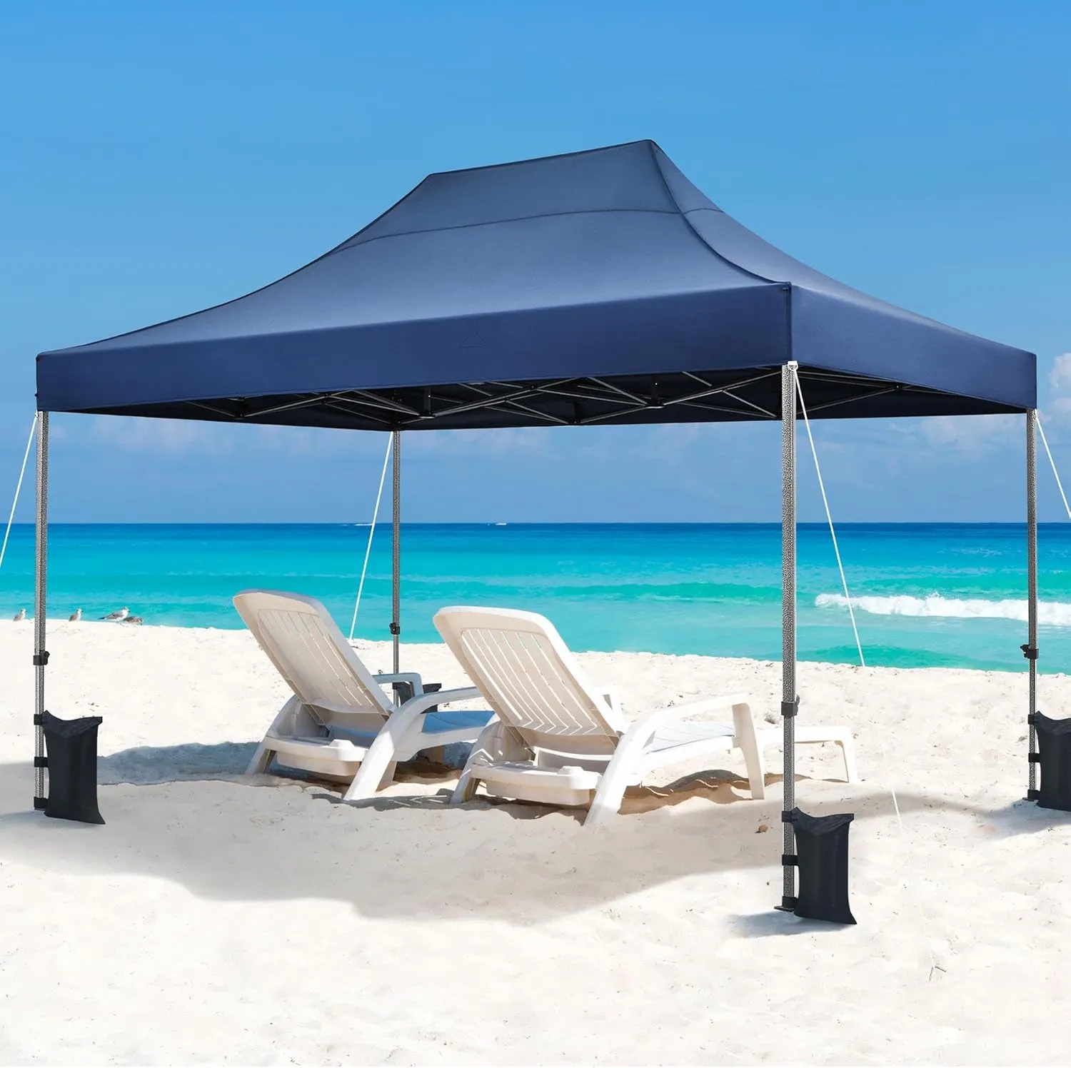 Yaheetech Heavy Duty Pop Up Canopy Tent, 10x15 Commercial Instant Shelter Tent, Outdoor Adjustable Canopy with Wheeled Bag, 4 Sandbags & 8 Stakes, Navy Blue