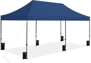 Yaheetech Heavy Duty Pop Up Canopy Tent, 10x20 Commercial Instant Shelter Tent for Wedding, Parties, Adjustable Outdoor Canopy with Wheeled Carry Bag, 6 Sandbags & 10 Stakes, Navy Blue