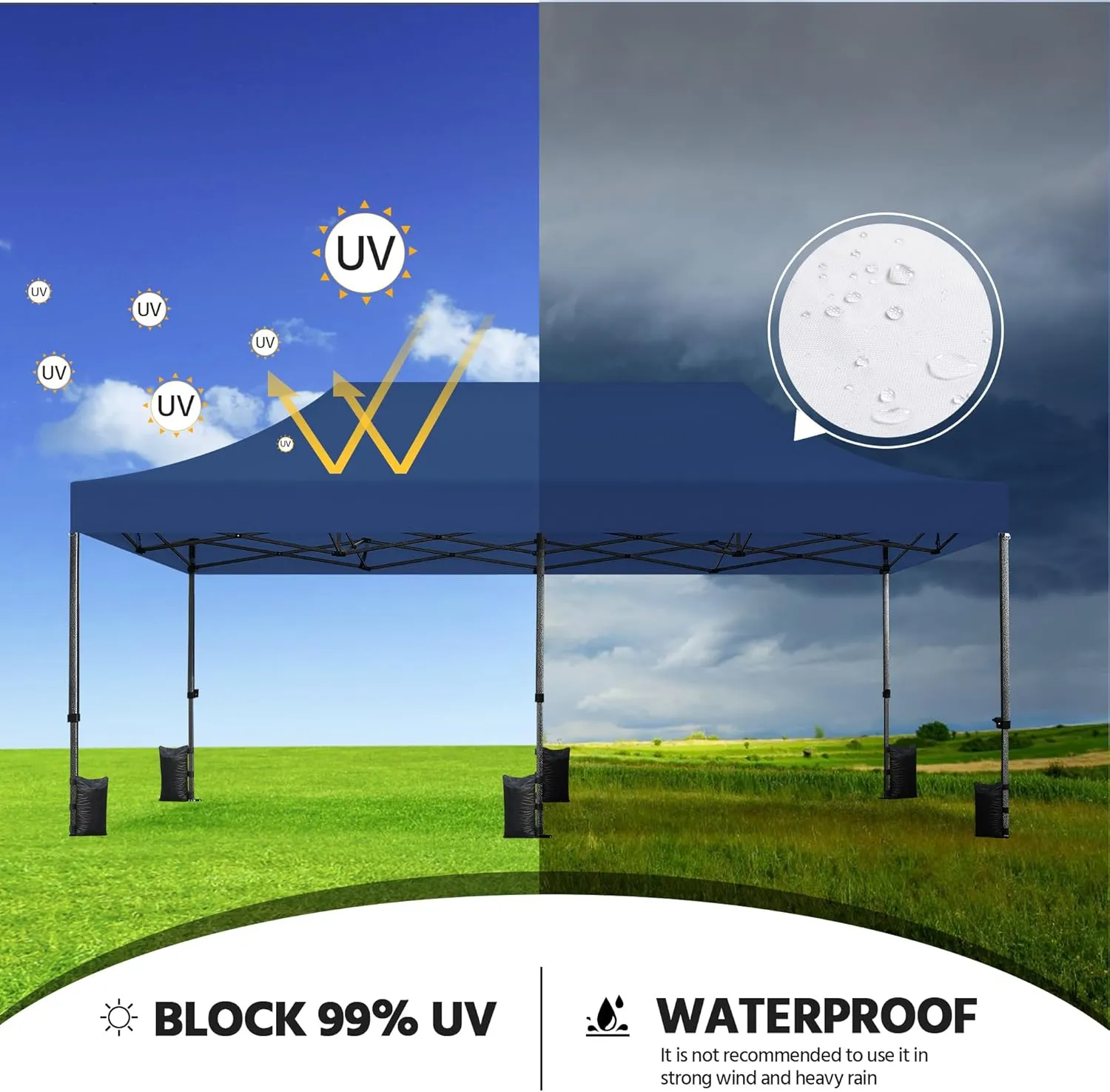 Yaheetech Heavy Duty Pop Up Canopy Tent, 10x20 Commercial Instant Shelter Tent for Wedding, Parties, Adjustable Outdoor Canopy with Wheeled Carry Bag, 6 Sandbags & 10 Stakes, Navy Blue