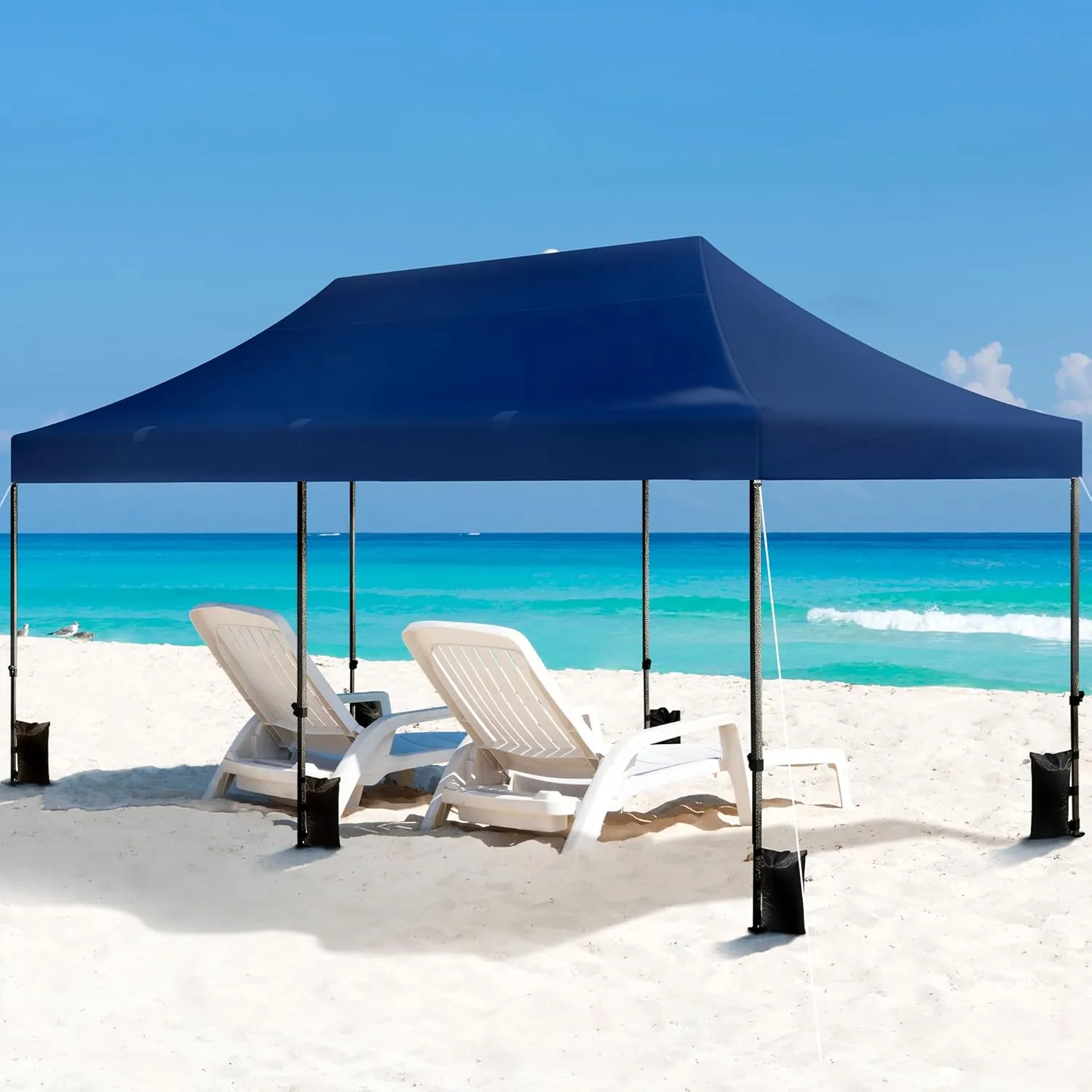 Yaheetech Heavy Duty Pop Up Canopy Tent, 10x20 Commercial Instant Shelter Tent for Wedding, Parties, Adjustable Outdoor Canopy with Wheeled Carry Bag, 6 Sandbags & 10 Stakes, Navy Blue