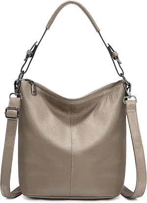 YALUXE Women's Genuine Leather Hobo Handbags Bucket Purses Shoulder Bags Cross-bodys Bags