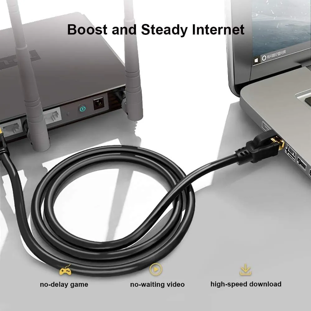 Yauhody CAT 8 Ethernet Cable 50 ft, High Speed 40Gbps 2000MHz SFTP Internet Network LAN Wire Cables with Gold Plated RJ45 Connector for Gaming, Router, Modem, PC, Switches, Hub, Laptop (50ft, Black)