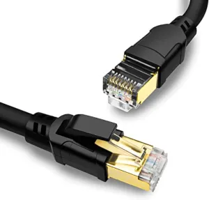 Yauhody CAT 8 Ethernet Cable 50 ft, High Speed 40Gbps 2000MHz SFTP Internet Network LAN Wire Cables with Gold Plated RJ45 Connector for Gaming, Router, Modem, PC, Switches, Hub, Laptop (50ft, Black)
