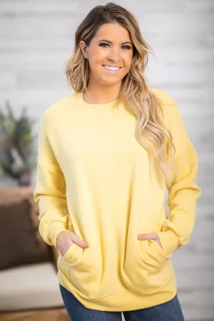 Yellow Crew Neck Sweatshirt With Pockets