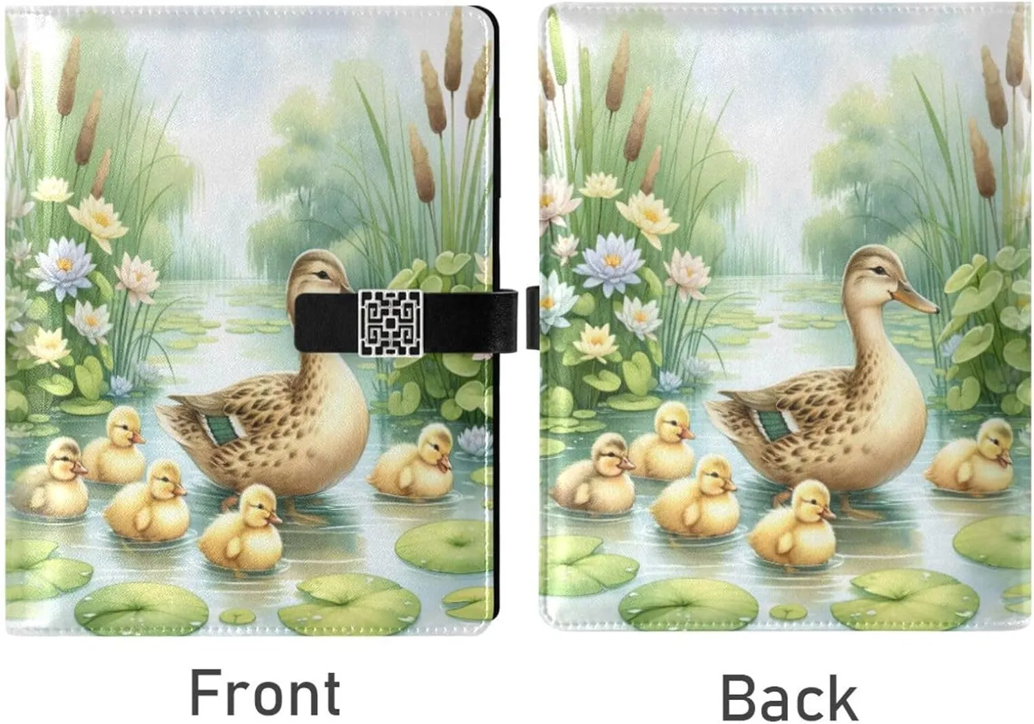 Yellow Duck Family A5 Binder 6 Ring Refillable PU Leather Notebook Journal with Magnetic Buckle Closure Loose Leaf Travel Office Planner Budget Binder Notepad Portfolio, Swimming Lake