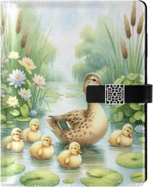Yellow Duck Family A5 Binder 6 Ring Refillable PU Leather Notebook Journal with Magnetic Buckle Closure Loose Leaf Travel Office Planner Budget Binder Notepad Portfolio, Swimming Lake