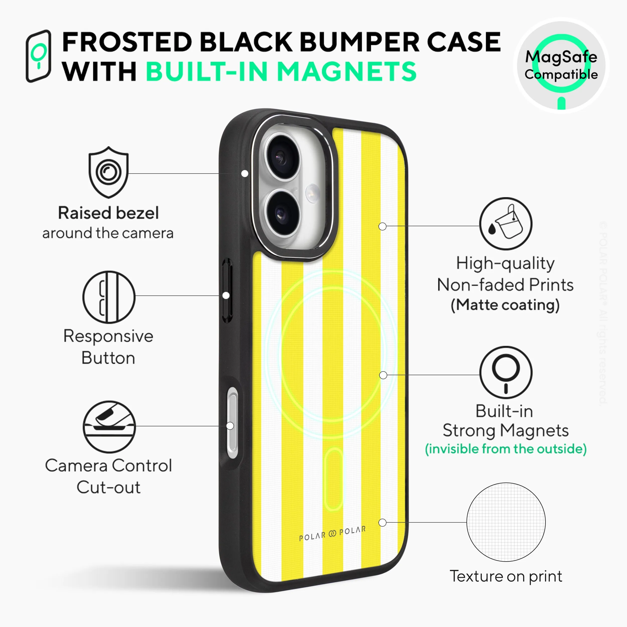 Yellow Stripe - iPhone 16 Plus Frosted Black Bumper MagSafe Case