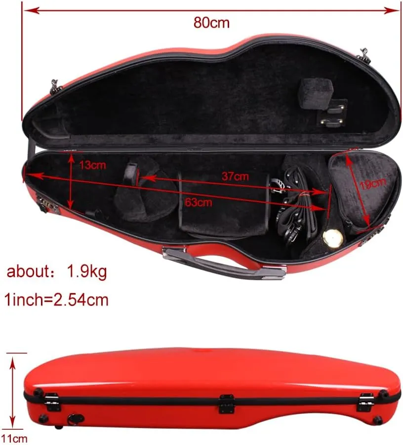 yinfente Violin Case 4/4 Full Size 1.9kg Carbon Fiber Half Round Shape Viloin Bag With Strap Combination Lock And Accessories Bag Red