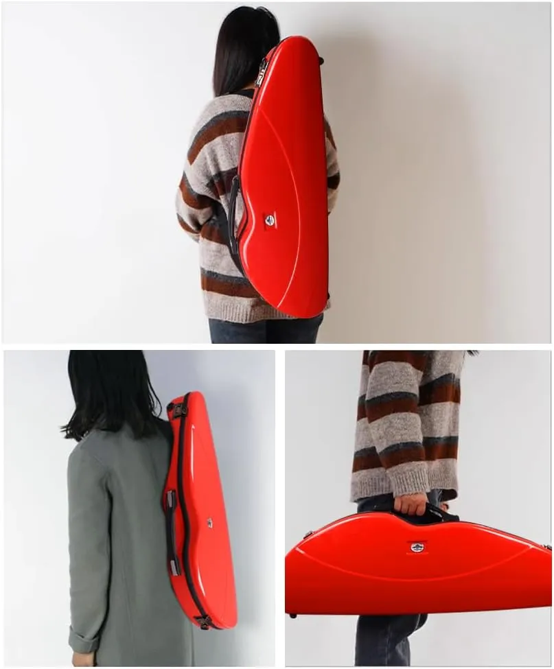 yinfente Violin Case 4/4 Full Size 1.9kg Carbon Fiber Half Round Shape Viloin Bag With Strap Combination Lock And Accessories Bag Red