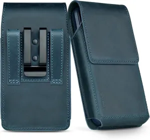 ykooe Genuine Leather Phone Holster Compatible with iPhone 16 15 14 13 12 & Pro Models, Galaxy S25 S24 S23 S22 -Belt Clip and Magnetic Closure, Blue, L