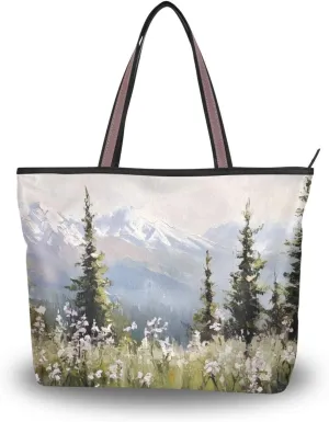 YMXFXP Lightweight Tote Bag Landscape Autumn Grassland for Women Durable Designer Handbag with Zipper for Daily Use L