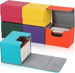 Yookeer 6 Pack Leather Deck Cases 100  Card Deck Game Box Magnetic Playing Card Storage Box for 100 Plus Cards Compatible with Tcg(Pink,Orange,Blue,Yellow,Green,Purple,Horizontal)