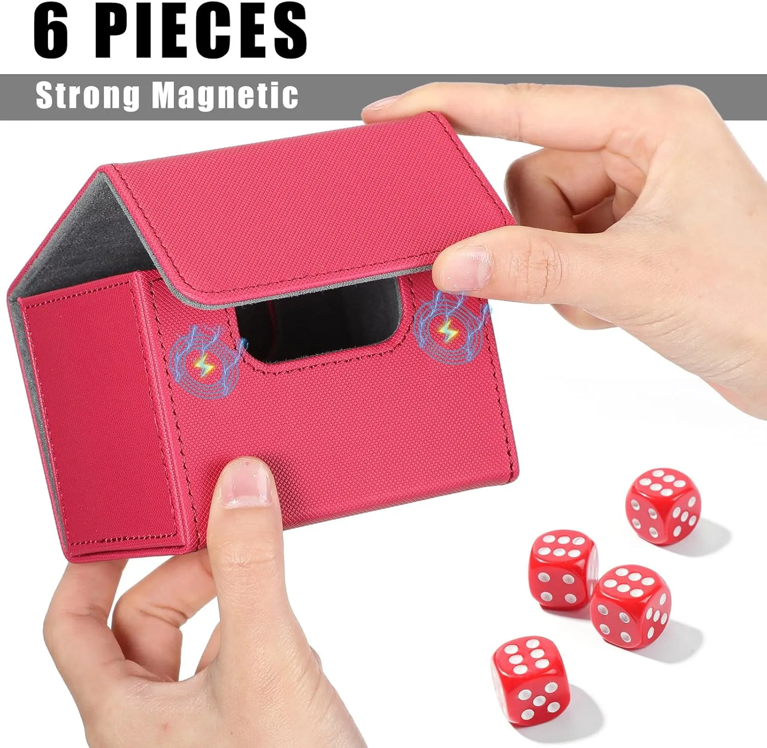 Yookeer 6 Pack Leather Deck Cases 100  Card Deck Game Box Magnetic Playing Card Storage Box for 100 Plus Cards Compatible with Tcg(Pink,Orange,Blue,Yellow,Green,Purple,Horizontal)