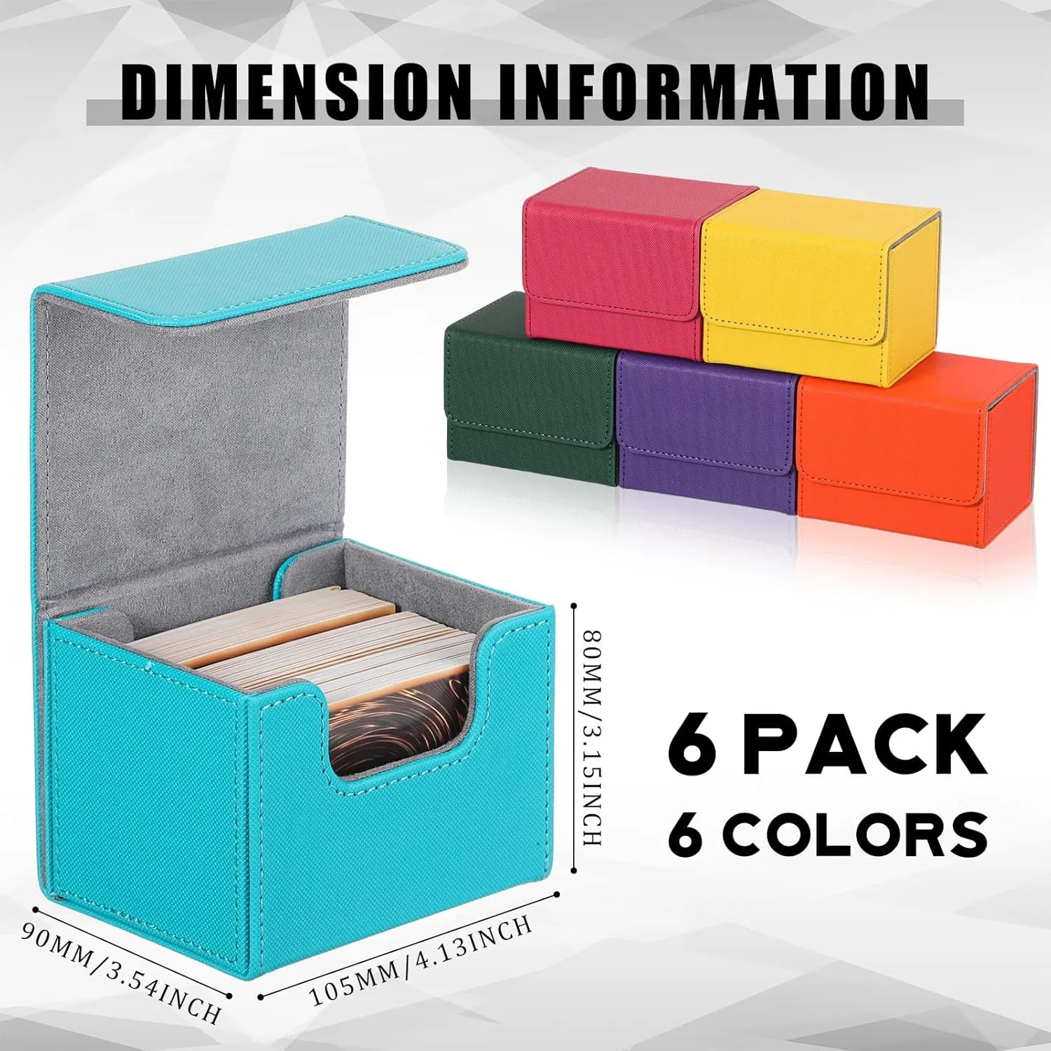 Yookeer 6 Pack Leather Deck Cases 100  Card Deck Game Box Magnetic Playing Card Storage Box for 100 Plus Cards Compatible with Tcg(Pink,Orange,Blue,Yellow,Green,Purple,Horizontal)