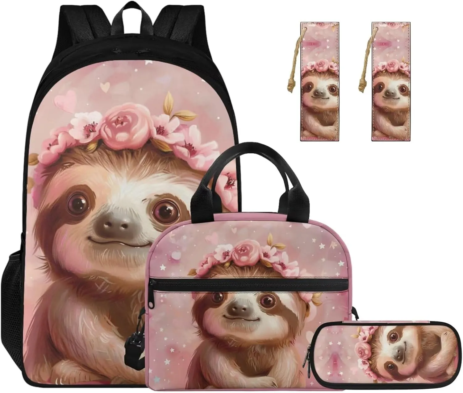 Ystardream 6th Grade Backpack Girls Cartoon Sloth Girls Backpack And Lunch Box Set Kids Backpack Purse for Women Elementary School Bookbag with Pencil Case Bookmark for Teens Back To School