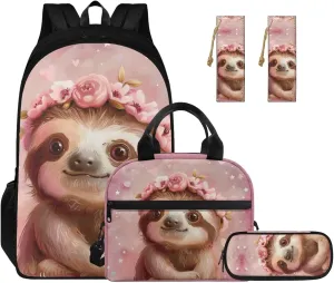 Ystardream 6th Grade Backpack Girls Cartoon Sloth Girls Backpack And Lunch Box Set Kids Backpack Purse for Women Elementary School Bookbag with Pencil Case Bookmark for Teens Back To School