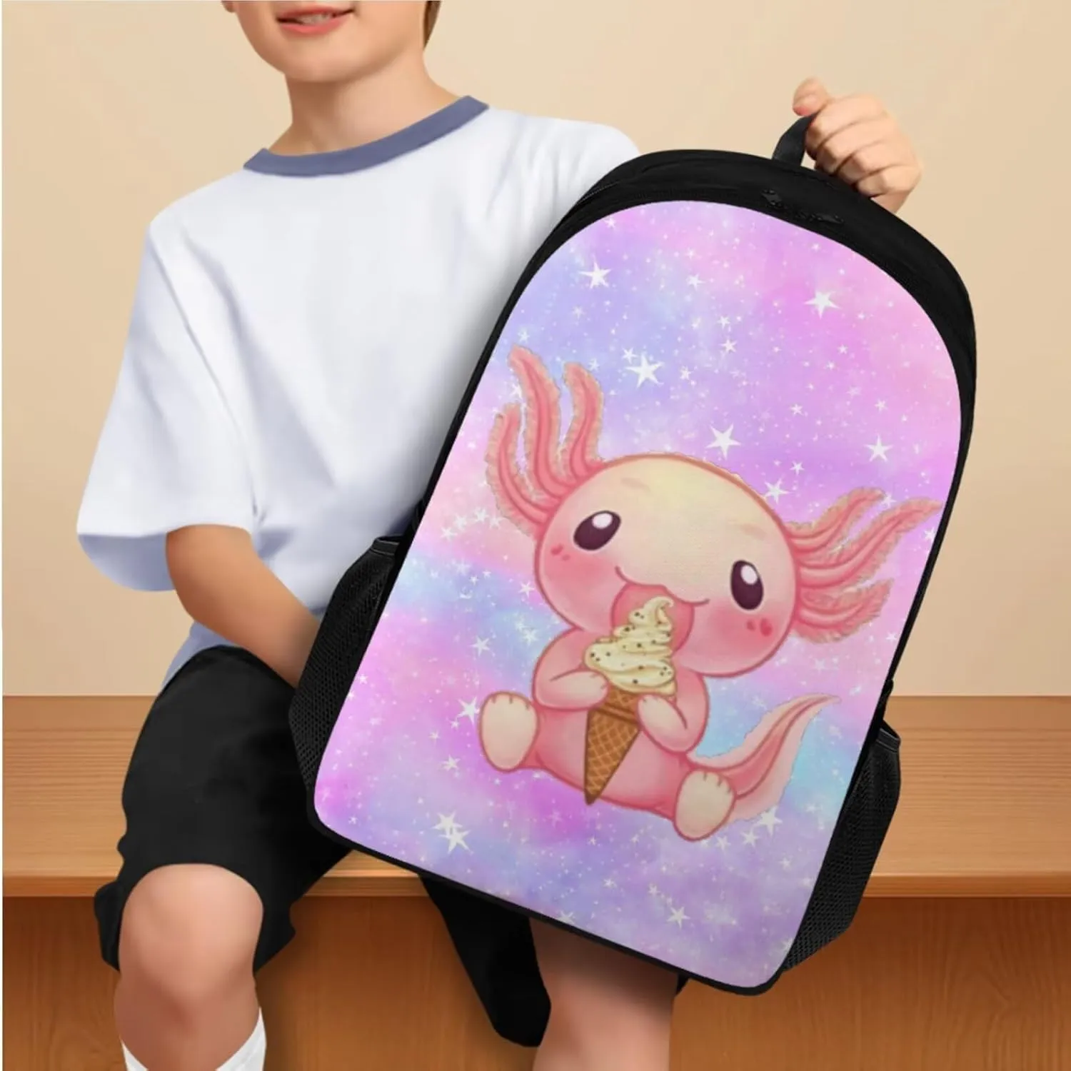 Ystardream 6th Grade Backpack Girls Pink Galaxy Axolotl Girls Backpack And Lunch Box Set Kids Backpack Purse for Women Elementary School Bookbag with Pencil Case Bookmark for Teens Back To School