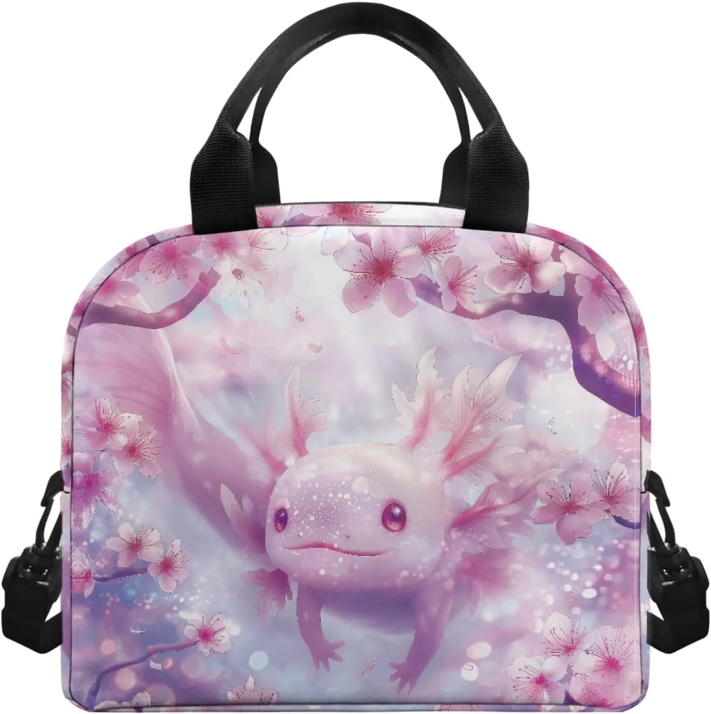 Ystardream Cartoon Axolotl Backpack for Girls 6th Grade Kids School Backpack with Lunch Box Set Elementary Student Back To School Bookbag with Cherry Blossom Design Bookmark & Pencil Case for Teenager