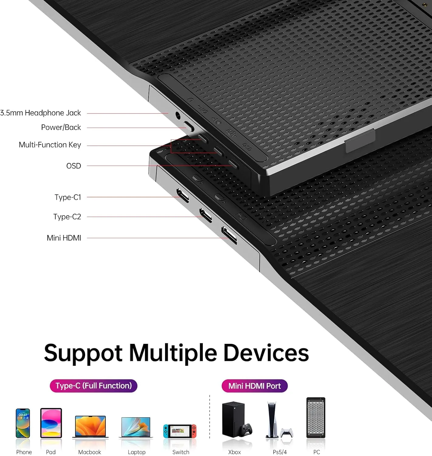 Yxk Portable Monitor 15.6 Inch 1080P USB-C HDMI Ultra-Slim Travel Monitor with Kickstand, for Laptop, PC, Mac Phone, PS, Xbox, Swich IPS Ultra-Thin Zero Frame Gaming