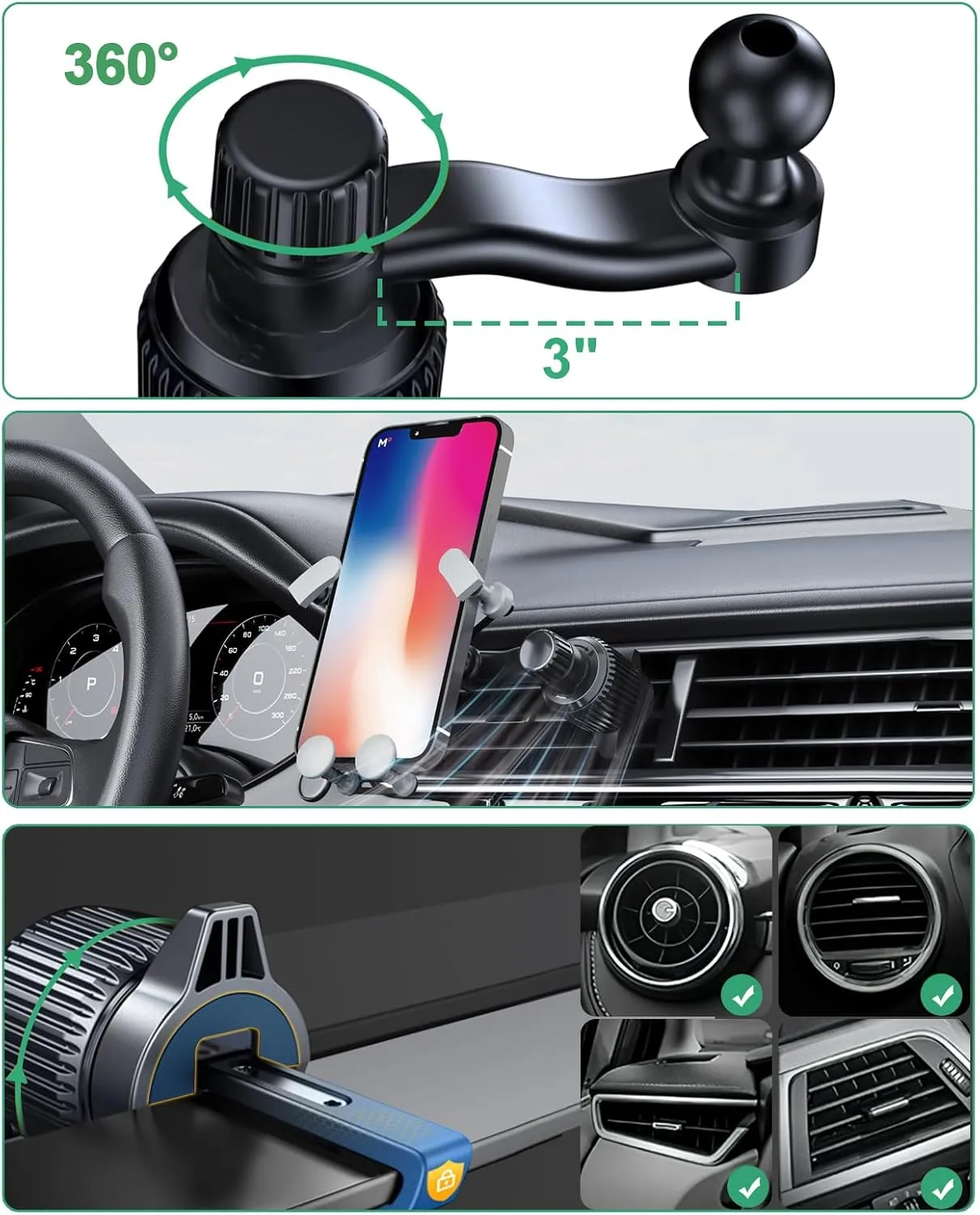 Z Fold 5 Car Mount, [2 Pack Hooks] Z Fold 4 Car Mount, Samsung Galaxy Z Fold 6 5 4 3 Car Mount [Fit Thick Case] Car Vent Clip for Z Fold 5 4 3 2 s23 22 21 Ultral Google Pixel Fold iPhone