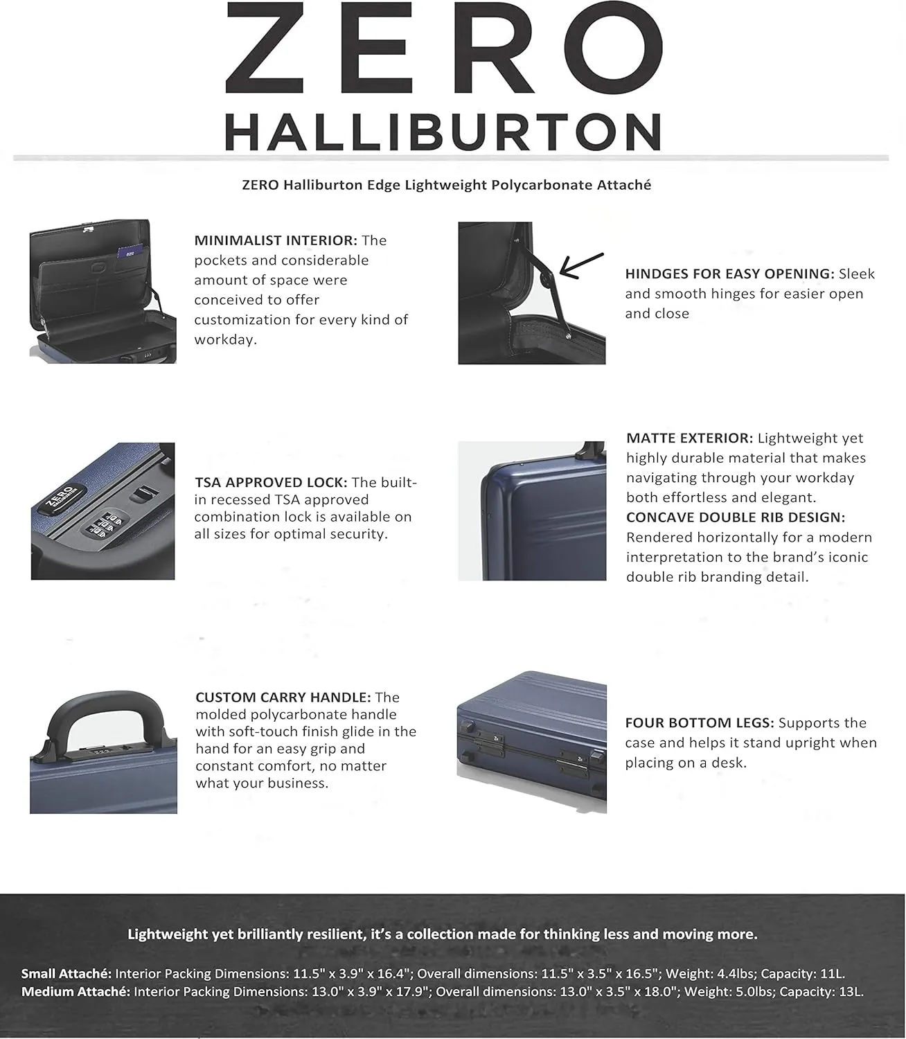 ZERO Halliburton Edge Lightweight Polycarbonate Attaché (Blue, Medium Attaché)
