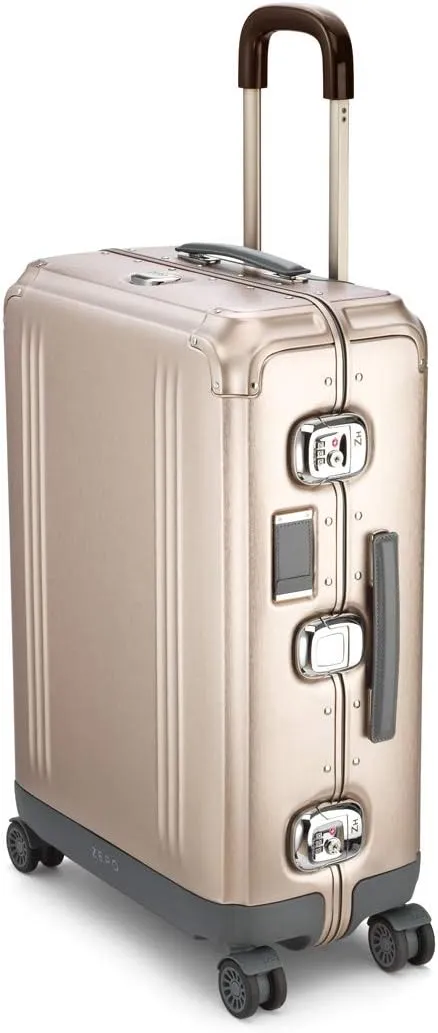 ZERO Halliburton Pursuit Aluminum 26” Hardside Medium Checked Suitcase – Luxury Brushed Aluminum, TSA Lock, High Gloss Telescoping Handle, ZH Concave Edging for Impact protection, Bronze