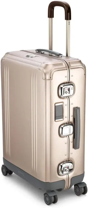 ZERO Halliburton Pursuit Aluminum 26” Hardside Medium Checked Suitcase – Luxury Brushed Aluminum, TSA Lock, High Gloss Telescoping Handle, ZH Concave Edging for Impact protection, Bronze