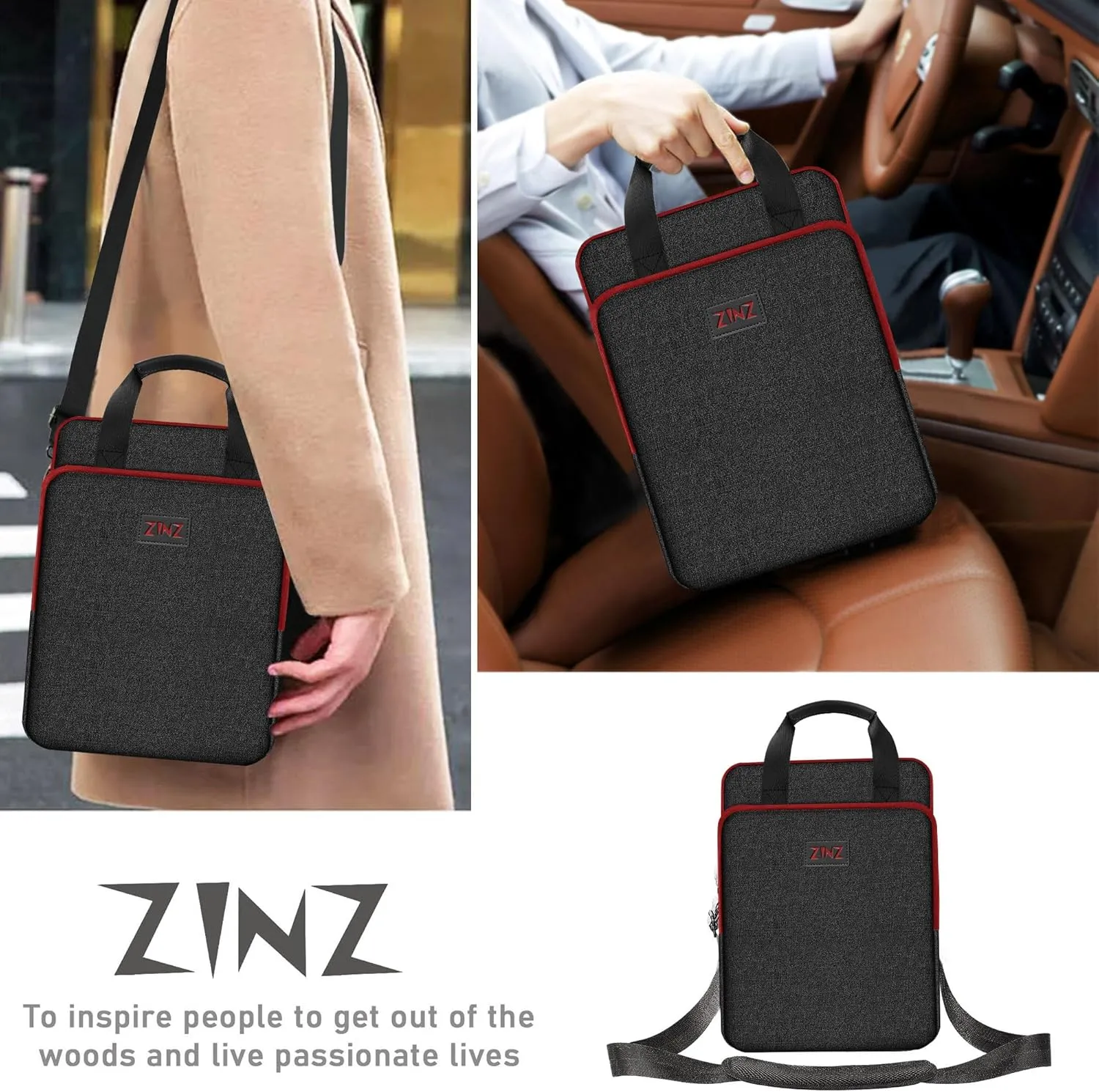 ZINZ 12.3-13 Inch Travel Laptop Shoulder Bag with Expandable Compartment and Valuables Compartment -Black-Wine edge